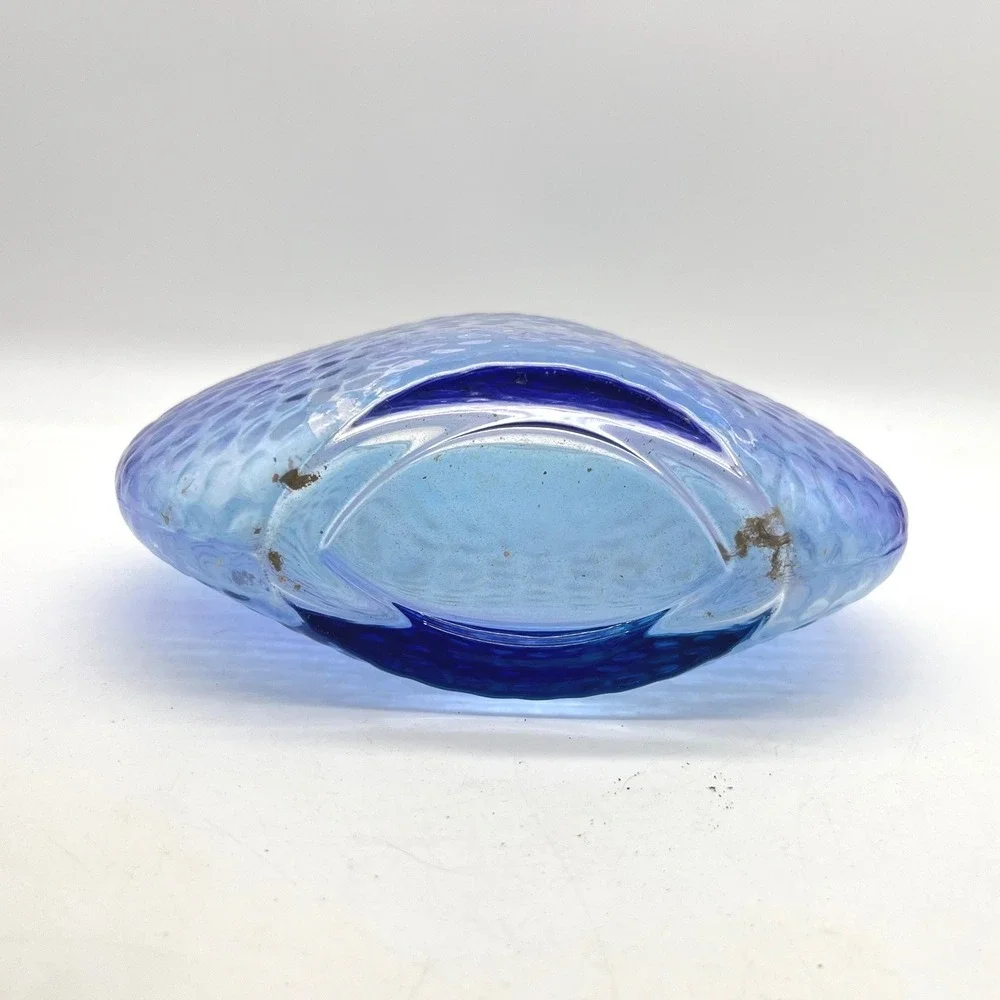 Hand Blown Blue Dimpled Art Glass Vase 7.5 Inch Hammered Texture
